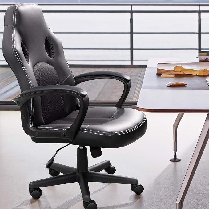 Furmax Gaming Chair Office Chair Leather Computer Desk Chair Racing Style Ergonomic Adjustable Swivel Task Chair with Lumbar Support and Arms (Black)