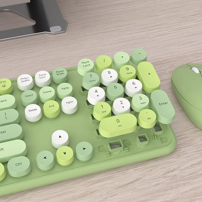 UBOTIE Colorful Wireless Keyboard and Mouse Combos, Retro Typewriter Floating Flexible Full-Sized Keys Computer Keyboard with Optical Mouse, 2.4GHz USB-A Connection for Windows Mac (Green-Colorful)