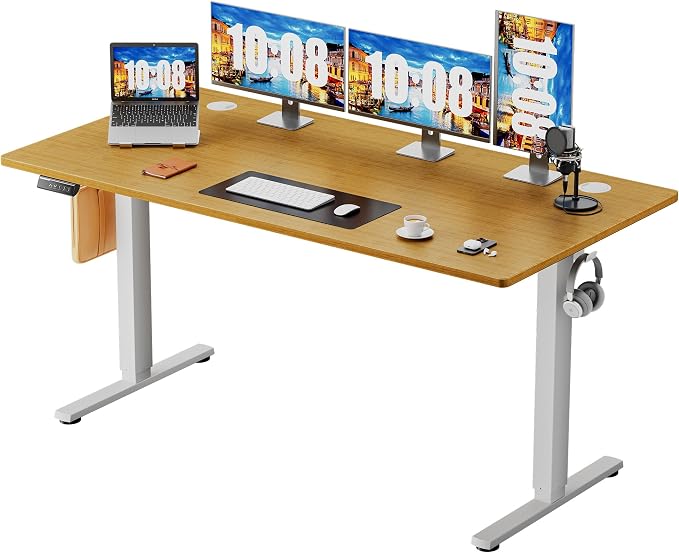 Sweetcrispy 55 Inch Electric Standing Desk, Height Adjustable Sit Stand Up Desk, Computer Workstation Home Office Gaming Rising Table with Memory Preset Splice Board,Oak