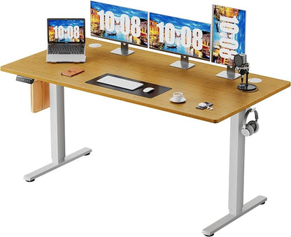 Sweetcrispy 55 Inch Electric Standing Desk, Height Adjustable Sit Stand Up Desk, Computer Workstation Home Office Gaming Rising Table with Memory Preset Splice Board,Oak
