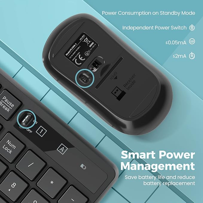 Wireless Keyboard and Mouse Combo, Lovaky 2.4G Full-Sized Ergonomic Keyboard Mouse, 3 DPI Adjustable Cordless USB Keyboard and Mouse, Quiet Click for Computer/Laptop/Windows/Mac (1 Pack, Black)