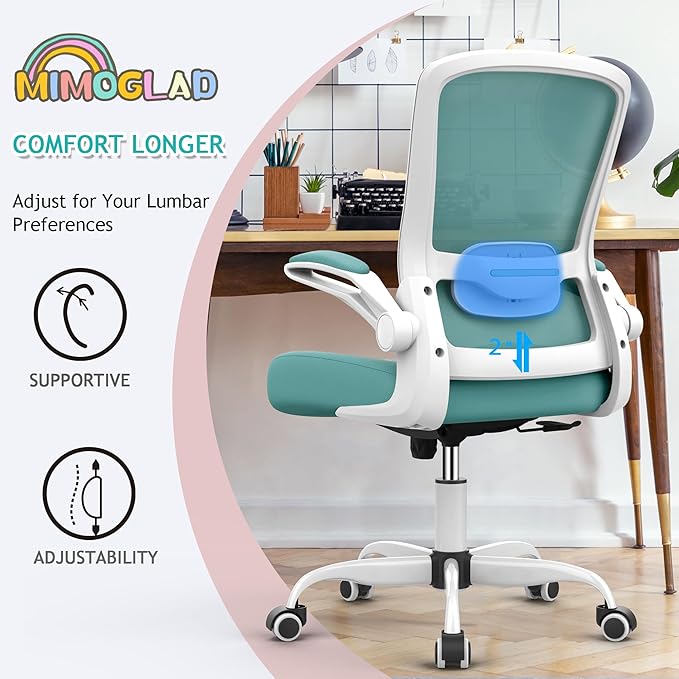 Mimoglad Ergonomic High Back Mesh Office Chair, Adjustable Lumbar Support, Thickened Seat Cushion (Modern, Tiffany Blue)