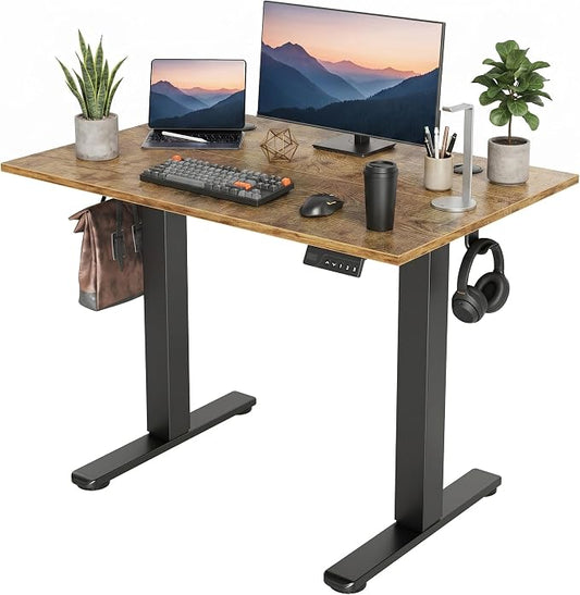 Claiks Electric Standing Desk 40x24 Inches, Adjustable Height Motorized Sit Stand Desk with 3 Memory Presets&Cable Management, Space-Saving Computer Workstation for Home Office&Bedroom, Rustic Brown