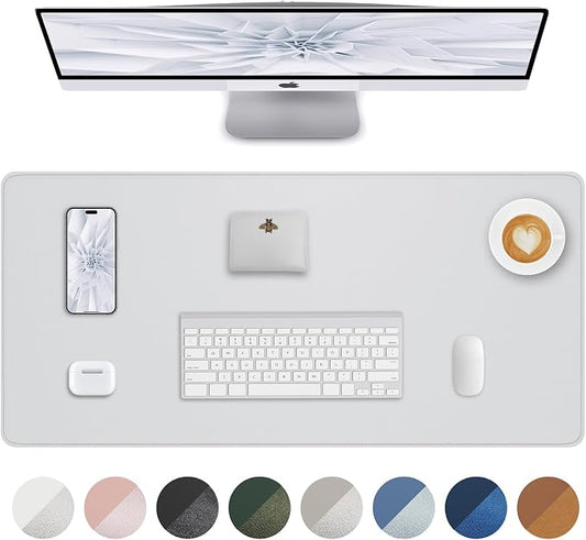 AFIING Desk Pad Protector 23.6" x 13.7" - Non-Slip Waterproof PU Leather Desk Mat for Mouse, Keyboard, Laptop, Office and Home Workspace (Ivory White)