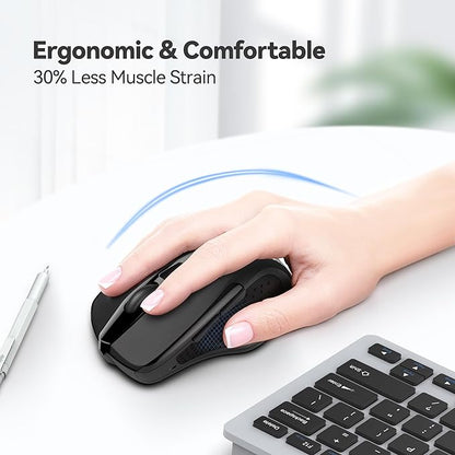 TECKNET Wireless Mouse, 2.4G Ergonomic Optical Mouse, Computer Mouse for Laptop, PC, Computer, Chromebook, Notebook, 6 Buttons, 24 Months Battery Life, 2600 DPI, 5 Adjustment Levels - Black