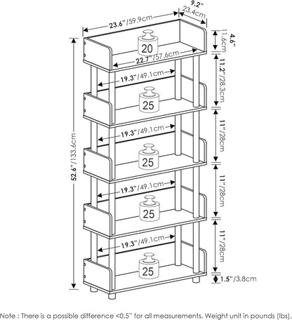 Furinno Turn-N-Tube 5-Tier Toolless Display Rack, French Oak/Black