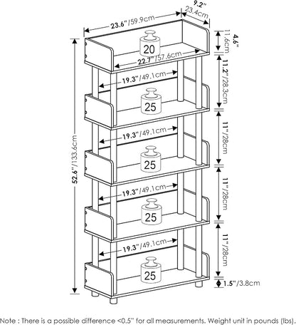 Furinno TURN-N-TUBE 4-Tier Display Shelf, Storage Shelves, Book Shelf, Open Shelves with Rounded Corner Top Edges, for Organization and Storage, Living Room, Home Office, French Oak