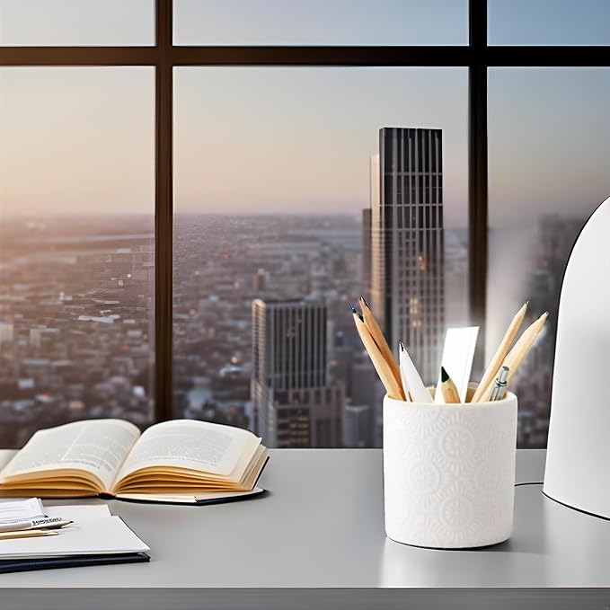 Pen Holder,Nordic Style Ceramic Waterproof Pencil Holder for Desk Simple&Modern Minimalist Makeup Organizer Multifunctional Office Supplies for Home,Kids and School,White