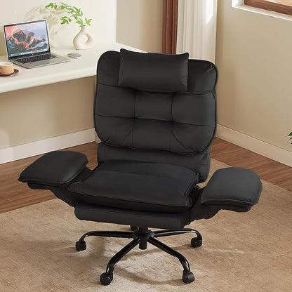 Bestier Criss Cross Chair with Flip-Up Armrests and Headrest, 135° Reclining Swivel Executive Chair with Side Pockets, Big and Tall Computer Desk Chair for Home Office Bedroom, Black Velvet