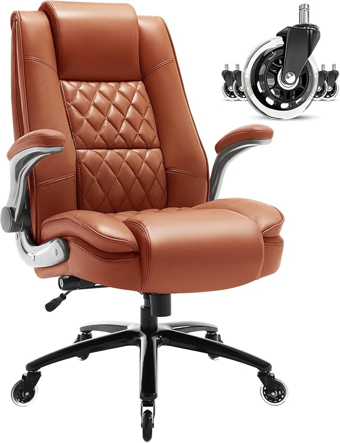 EZAKI High Back Office Chair-Flip-up Arms Executive Computer Desk Chair, Built-in Lumbar Support Thick Padded Adjustable Rock Tension Ergonomic Design for Back Pain