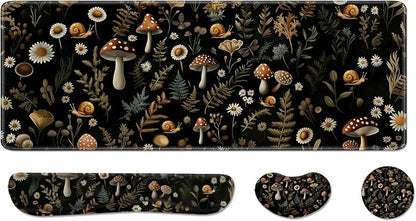 Desk Pad and Keyboard Wrist Rest, Large Mouse Pad + Keyboard Pad+Mouse Wrist Support, Non-Slip Desk Mat Protector for Office, Home 31.5×11.8 Inches Mushroom