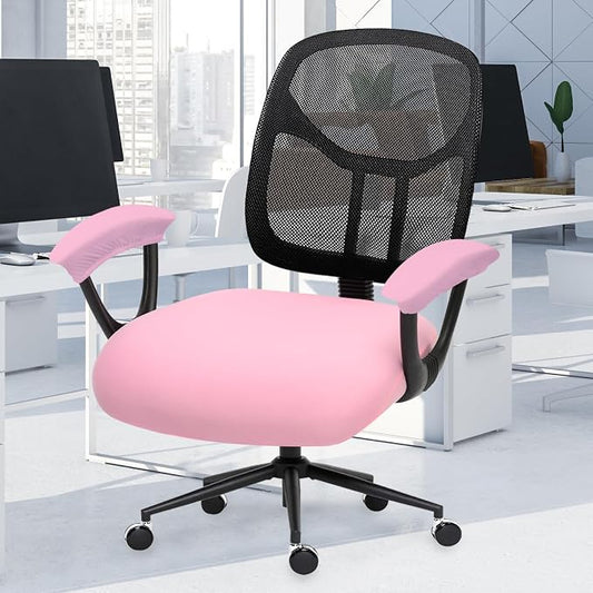 Stretchable Office Chair Seat Cushion Covers with Armrest Covers - Universal Spandex Computer Chair Slipcover - Removable Washable Cushion Protectors Anti-scratch for Dogs, Cats, Pets (Pink)