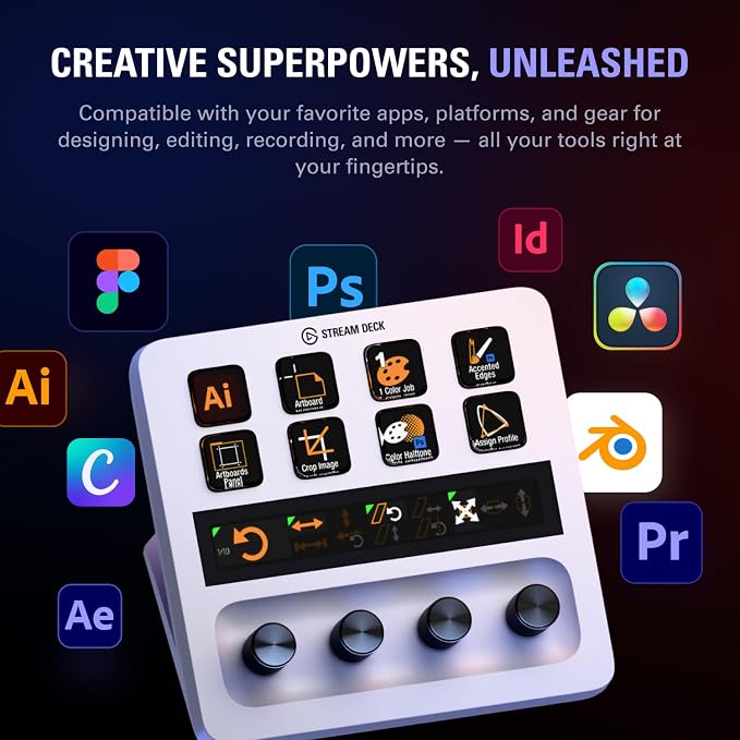 Elgato Stream Deck + White, Audio Mixer and Studio Controller | LCD keys, dials and touch strip, Compatible with Zoom, Teams, Office apps, Unlocks Wave Link mixing, Works Mac and PC