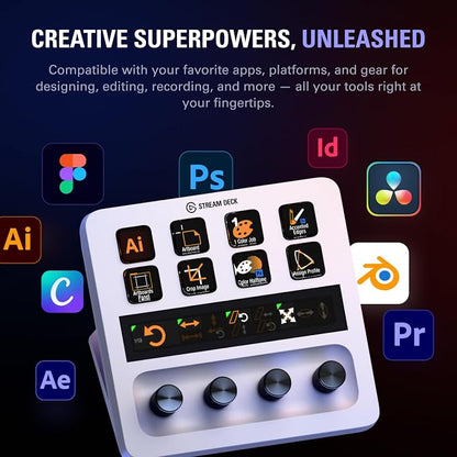 Elgato Stream Deck + White, Audio Mixer and Studio Controller | LCD keys, dials and touch strip, Compatible with Zoom, Teams, Office apps, Unlocks Wave Link mixing, Works Mac and PC