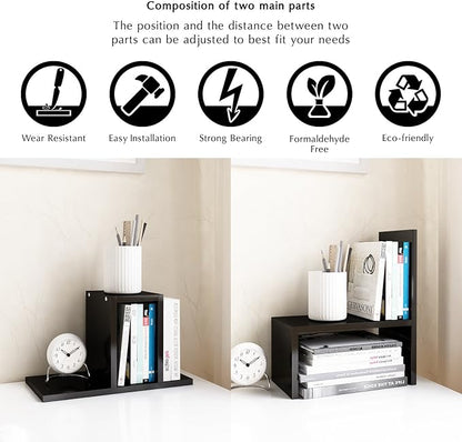 Jerry & Maggie Desktop Organizer Office Storage Rack Adjustable Wood Display Shelf, Birthday Gifts Toy Home Decor Free Style Rotation Display True Natural Stand Shelf (Black)
