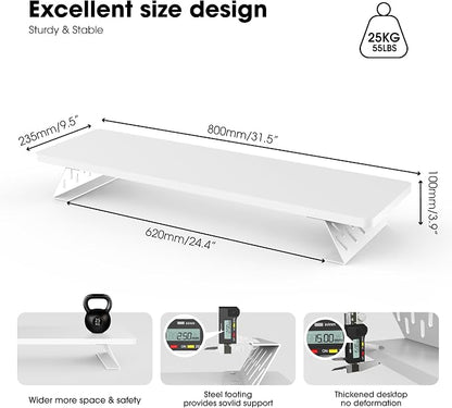Fenge Monitor Stand Riser, Desk Top Shelf for 2 Monitors, Computer Stands for Desk, Wood & Steel Desktop Riser for Laptop, PC, Printer