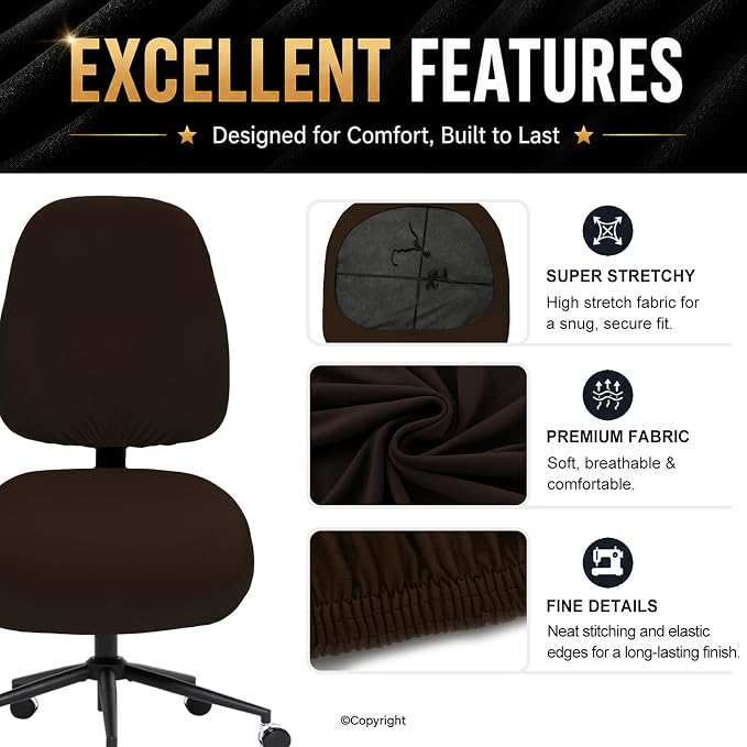 DIVA EN CAMINO DEC Stretchable Desk Office Chair Seat Covers - Universal Stretch Computer Chair Slipcover - Washable Rotating Backrest Coverings & Cushion Protectors for Dogs, Cats, Pets, Brown