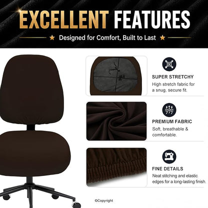 DIVA EN CAMINO DEC Stretchable Desk Office Chair Seat Covers - Universal Stretch Computer Chair Slipcover - Washable Rotating Backrest Coverings & Cushion Protectors for Dogs, Cats, Pets, Brown