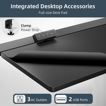 Electric Standing Desk Adjustable - 60 x 30 Inch Sit Stand Desk with Flip-Top Cable Management,Mouse Pad,Clamp Power Strip,Dual-Beam Frame,3 Memory Preset Height Adjustable for Home Office