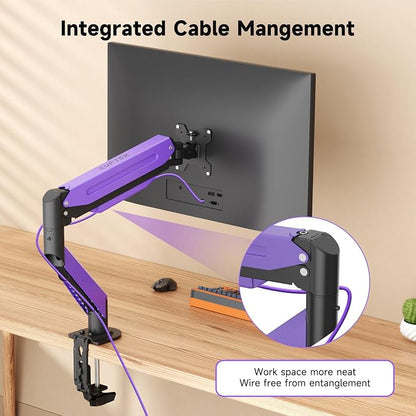 Suptek Monitor Mount Gas Spring Monitor Arm Desk Mount Fully Adjustable Fits 17-35 inch Monitors Weight Capacity up to 24.25 lbs, Black+Purple