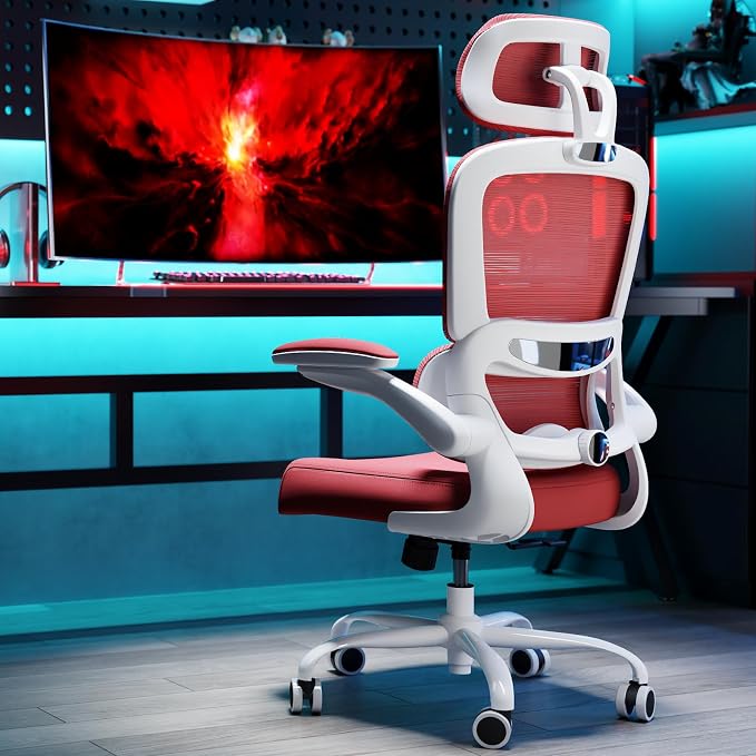 TRALT Office Chair Ergonomic Desk Chair, 330 LBS Home Mesh Office Desk Chairs with Wheels, Comfortable Gaming Chairs (Red)