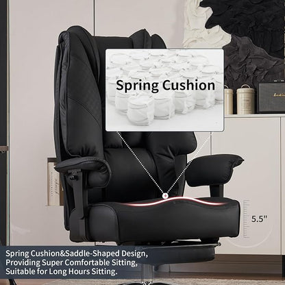EXCEBET Big and Tall Office Chair 400lbs Wide Seat, Leather High Back Executive Office Chair with Foot Rest, Ergonomic Chairs Lumbar Support for Lower Back Pain Relief (Black)