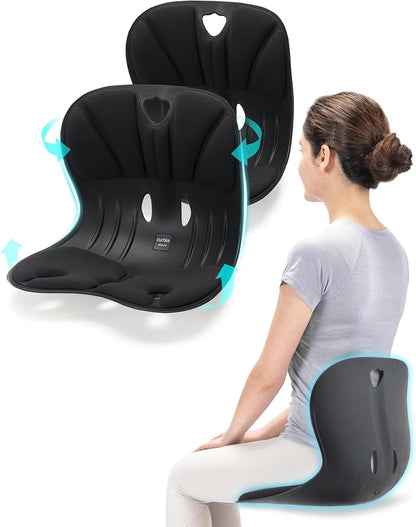 curble Wider 2 Pack – Ergonomic Desk Chair Seat Cushion, Everyday Passive Posture Trainer for Work from Home, Office & Car, Breathable Lumbar Support (Black)