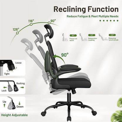 Furmax Ergonomic Office Chair Executive High Back Computer Desk Chair with 3D Headrest, Adjustable Lumbar Support Armrests for Home Office (Black)