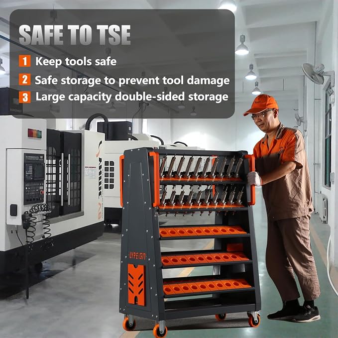HSK50 CNC Tool Cart-120 Cap, 5-Tier CNC Rolling Carts with Wheels，40 Taper Tool Holder, CNC Mobile Tool Holder, CNC Tool Organizer, CAT 40 Tool Holder Set for StorehouseFactory Garage