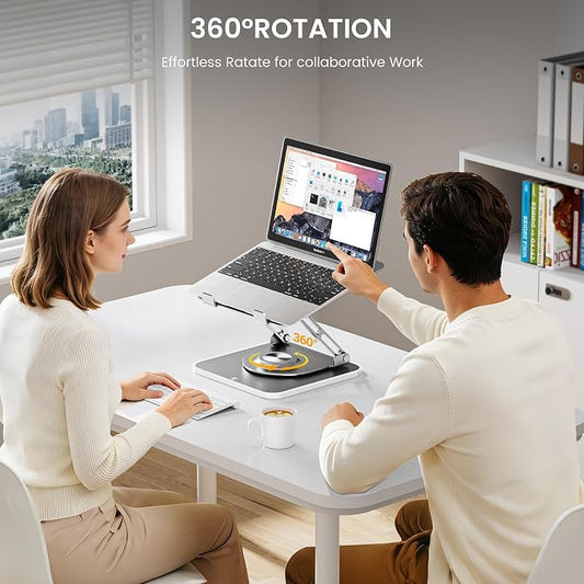 JOYEKY Adjustable Laptop Stand with RGB Lighting,Aluminum Ergonomic Computer Stand with 360° Rotating Base,Foldable & Portable Laptop Riser, Suitable for All 10-16” Laptops (Grey)