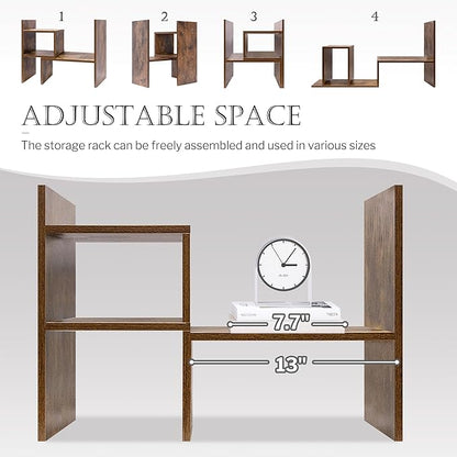 Jerry & Maggie - Desktop Organizer Office Storage Rack Adjustable Wood Display Shelf, Birthday Gifts Toy Home Decor Free Style Rotation Display True Natural Stand Shelf (Natural Wood Tone)