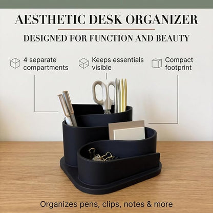 OAKOA Black Desk Organizer with Pen Holder - Aesthetic Desk Accessories for Women Office - Black Pencil Holder for Desk - Desktop Organizer Caddy - Cute Desk Decor