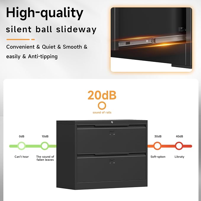 Bestoo 2 Drawer File Cabinet with Lock, Metal Lateral Filing Cabinet, File Cabinets for Home Office, Office Cabinet for Hanging Files Letter/Legal/F4/A4 Size
