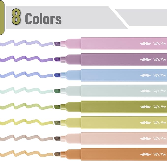 Mr. Pen- Aesthetic Highlighters No Bleed, 8 Pack, Verdant Earth, Chisel Tip | Cute Highlighters Assorted Colors for Journaling, Highlighting, Underlining, Fast Dry, Back to School Supplies