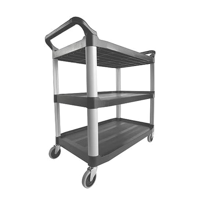 Rubbermaid Commercial Products Heavy Duty 3-Shelf Rolling Service/Utility/Push Cart, 300 lbs. Capacity, Gray, for Foodservice/Restaurant/Cleaning (FG409100GRAY)