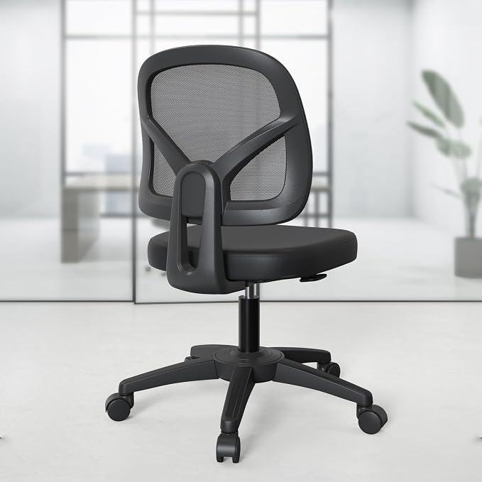 Swivel Armless Office Desk Chair No Arms with Back Support Rolling Wheels for Small Spaces Adult