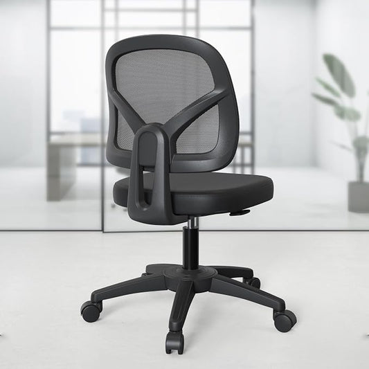 Swivel Armless Office Desk Chair No Arms with Back Support Rolling Wheels for Small Spaces Adult