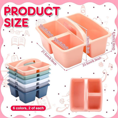 Potchen 12 Pack Classroom Caddy with Handle, Plastic Storage Caddy Organizer with 3 Compartments Portable Teacher Organization for Classroom School Table Desk Craft Art Workshop Home Office Supplies