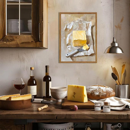 Framed Kitchen Wall Art, Vintage Butter Wall Decor Pictures, Rustic Farmhouse Food Paintings Canvas Prints for Dining Room Living Room Home Decoration 12x16 inch