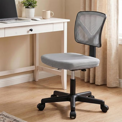 Sweetcrispy Small Desk Chair, Ergonomic Low-Back Mesh Rolling Work Swivel Chairs with Wheels, Armless Comfortable Seat Lumbar Support for Home, Bedroom, Study, Student, Adults, Grey