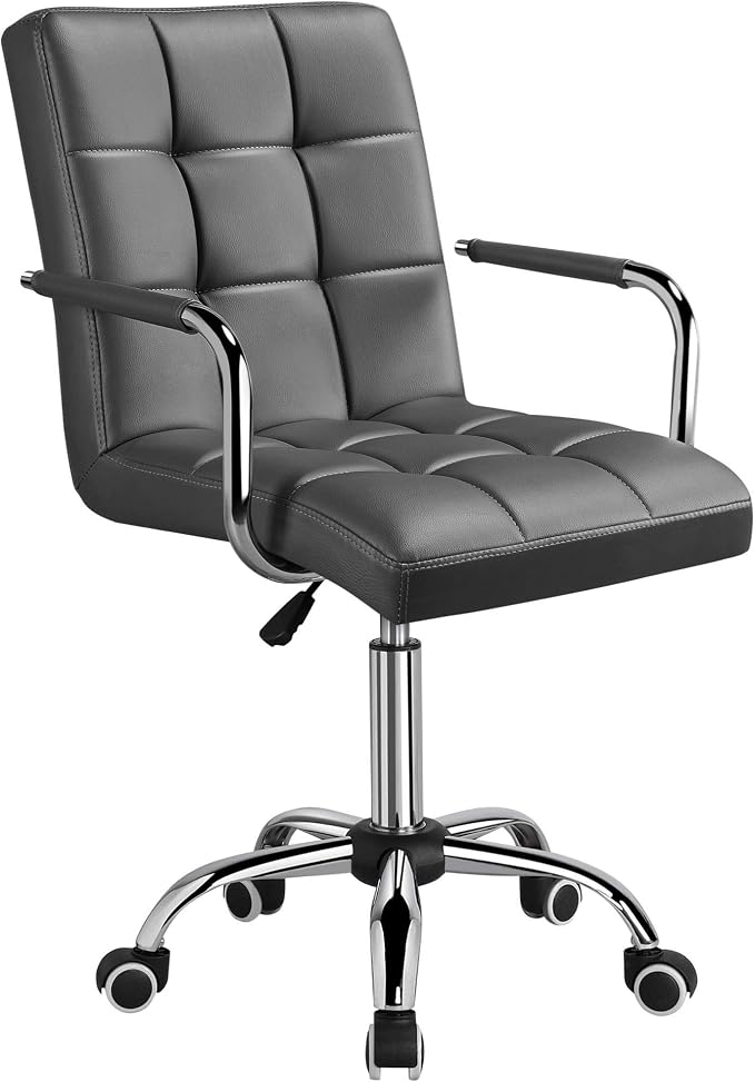 Topeakmart PU Leather Ergonomic Office Chair with Armrests, 360° Swivel Large Seat Stylish Desk Chair Heavy Duty Base Gaslift Cylinder Task Chair on Wheels, Grey