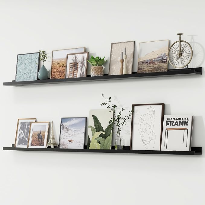 FLYJOE Picture Ledge Shelf, Floating Shelves Set of 2, 72 Inches Long Large Nursery Book Shelves for Toys Storage, Kids Bookshelf Wall Mounted for Living Room Bedroom Decor Books Photo Frames, Black