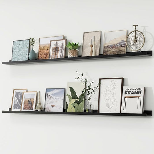 FLYJOE Picture Ledge Shelf, Floating Shelves Set of 2, 72 Inches Long Large Nursery Book Shelves for Toys Storage, Kids Bookshelf Wall Mounted for Living Room Bedroom Decor Books Photo Frames, Black