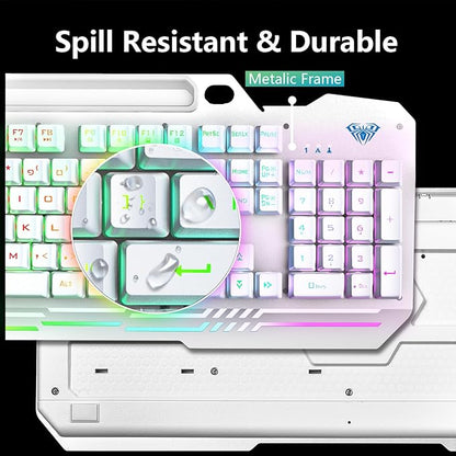 AULA Gaming Keyboard, T102 104 Keys Keyboard and Mouse Combo, USB Wired Computer Keyboards Mechanical Feel Full Size, RGB Backlit for PC/Laptop Gaming or Working/Office (White)