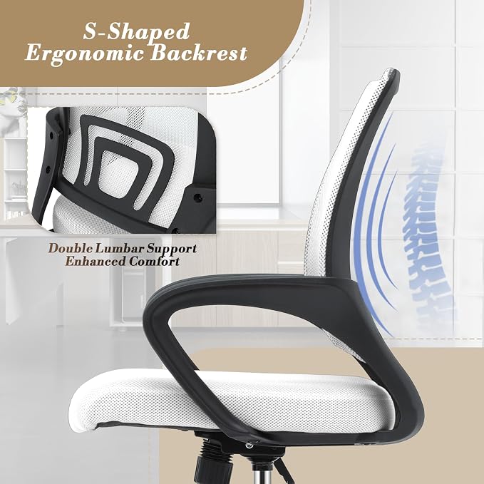 Office Chair Ergonomic - Mesh Desk Chair with Lumbar Support & Wide Seat (300Lbs Capacity) Adjustable Height, Swivel Wheels - for Home Office, Gaming, Bedroom
