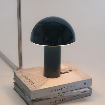 Brightech Celia Small Table Lamp – 10" Touch-Controlled Mushroom Desk Lamp, Cordless & Dimmable LED, Portable Bedside Night Light, Sustainable Light, Recycled Modern Patio Lamp for Home Décor – Teal