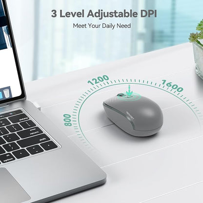 TECKNET Wireless Mouse, 2.4G Quiet Computer Mouse with USB Receiver, 4 Buttons Portable Cordless Mice for Chromebook, Laptop, PC, Mac, 800/1200/1600 DPI - Grey