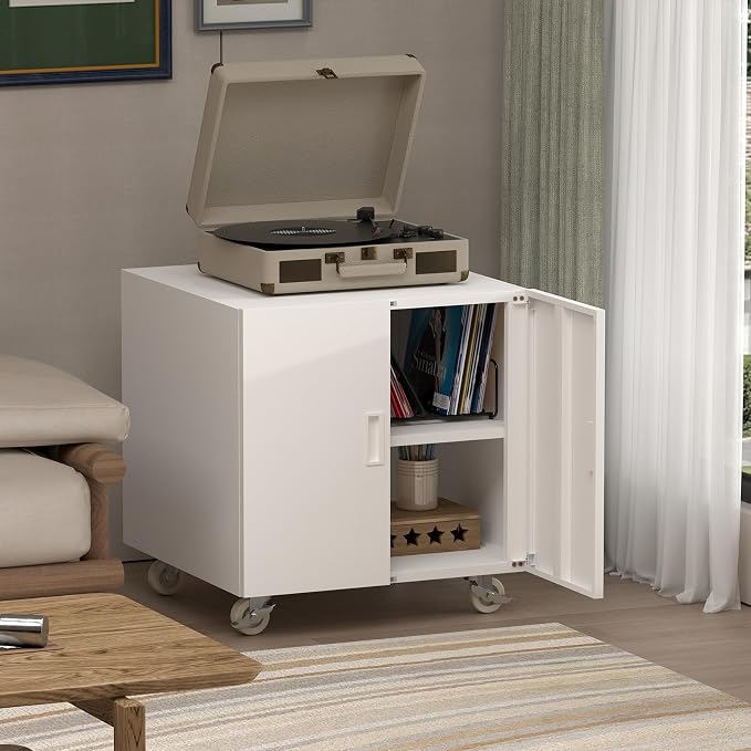 Metal Printer Stand, Rolling Table for Printers, Large Printers Table with Storage, Office Printer Stand for Copier, Fax, Heavy Duty Stands with Shelf for School, Workplace, White