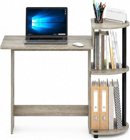 Furinno Compact 29-Inch Grey Computer Desk, Gaming Desk with Shelves, Office Desk with Book Shelf, for Home Office, Study Room, Dorm, Bedroom, Grey Oak