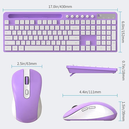 Wireless Keyboard and Mouse Combo, MARVO 2.4G Ergonomic Wireless Computer Keyboard with Phone Tablet Holder, Silent Mouse with 6 Button, Compatible with MacBook, Windows (Purple)